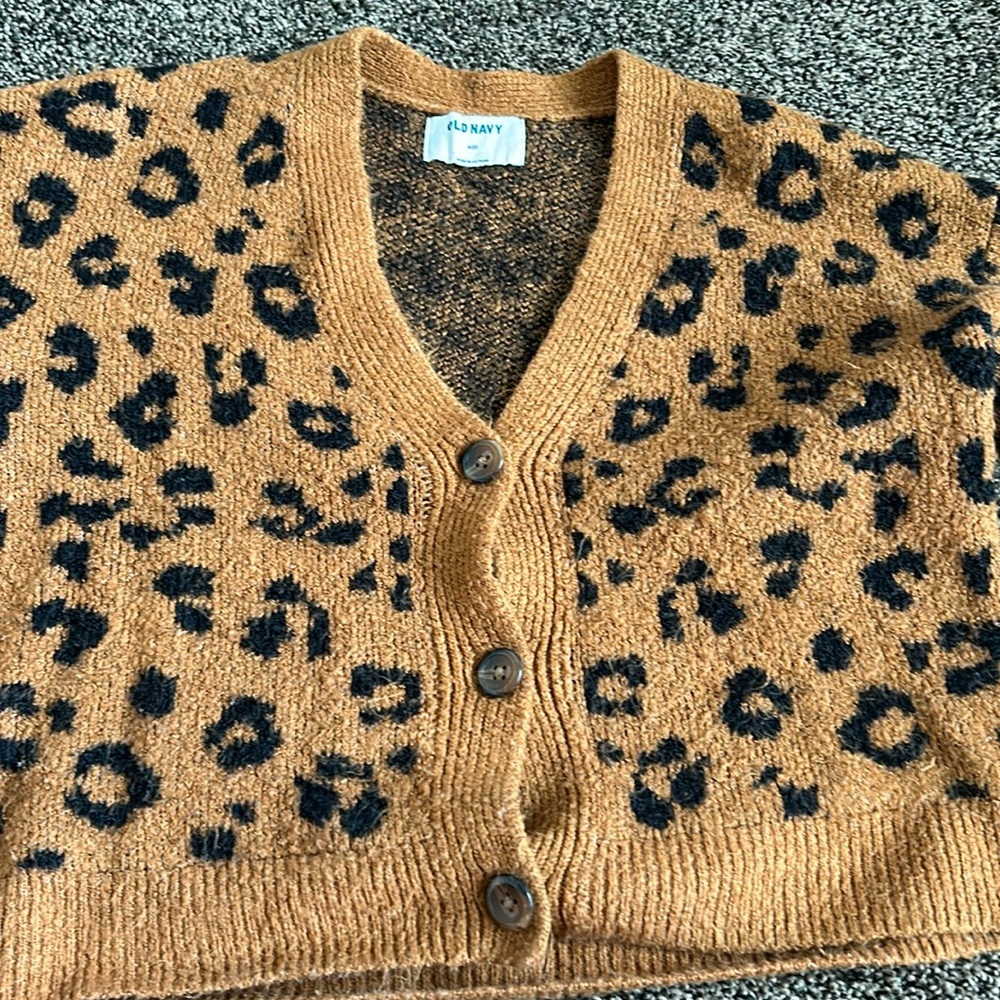 Cheetah print, Old Navy brown, and black sweater